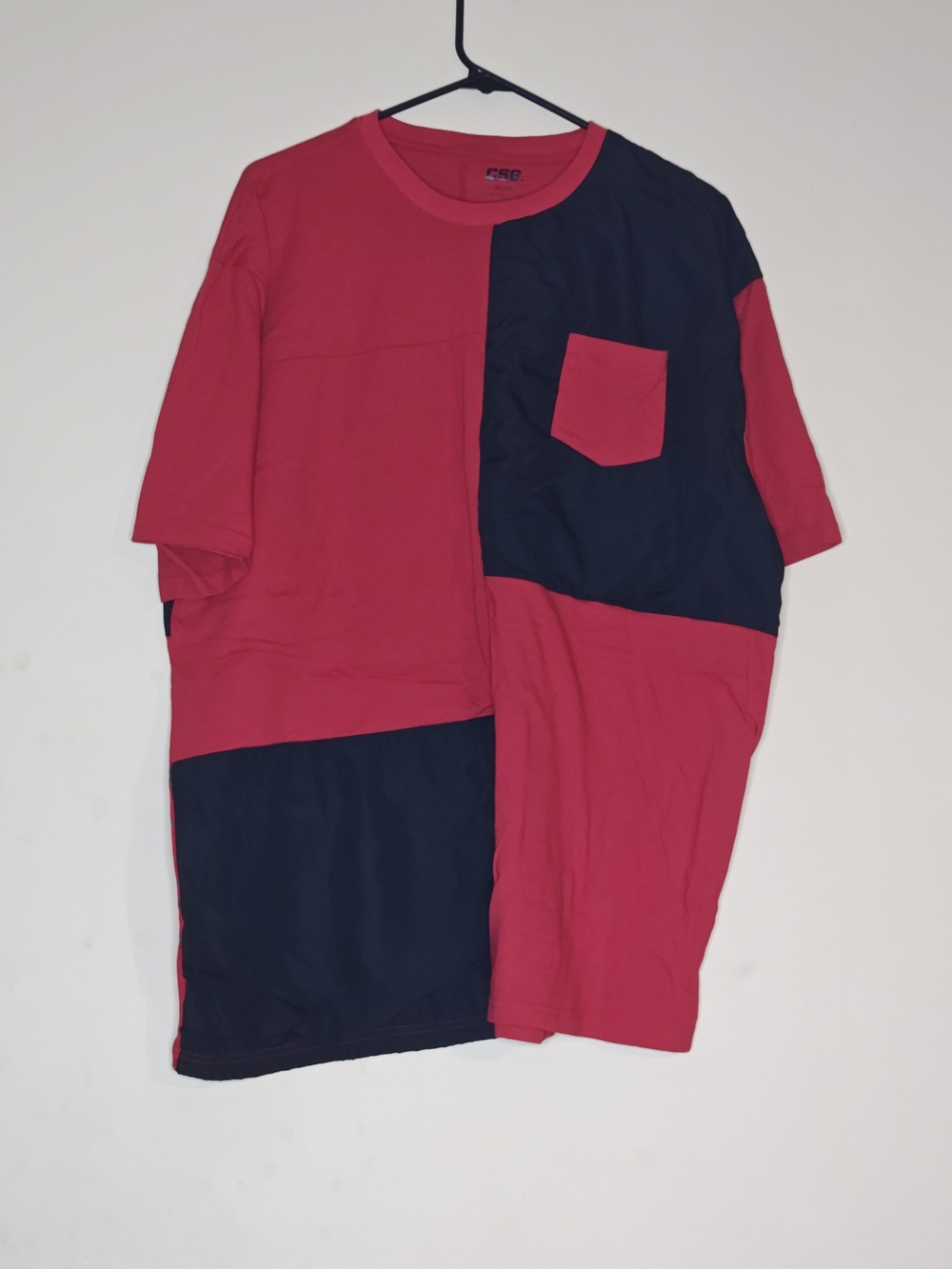 Men's Colorblock Short Sleeve Shirt - Red & Black 3XL